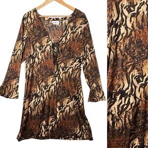 VTG Sheer Animal Print Duster Kimono Tie Front Y2k 90s SIZE XL Women USA Mobwife